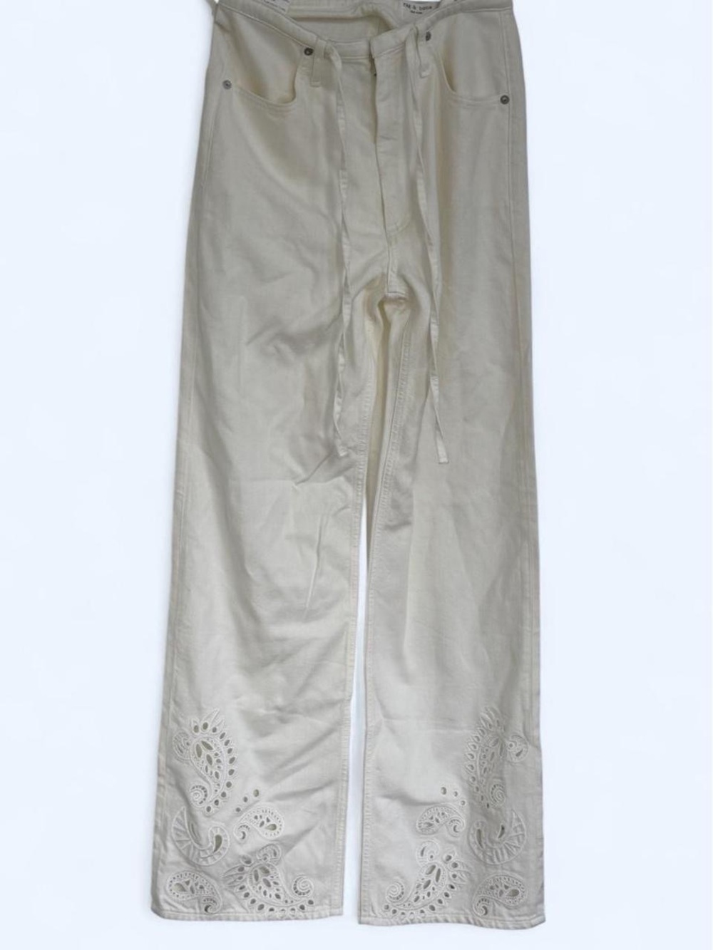 rag & bone White Wide Leg Embroidered Cream Jeans - Picture 2 of 4